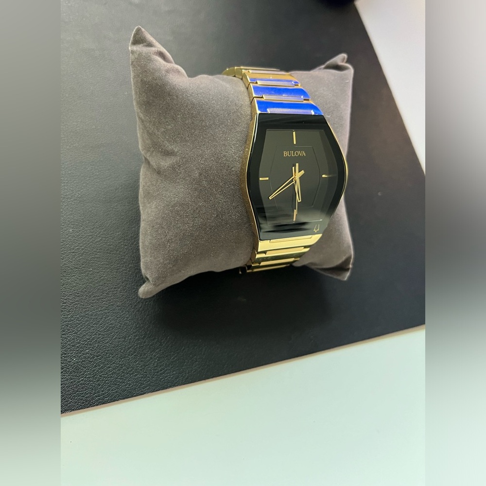Bulova Futuro Gemini Black Dial Gold Tone Stainless Steel Men's Watch 97A164